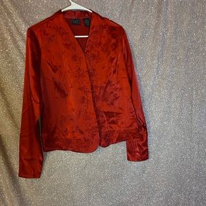 Silk floral design red blouse